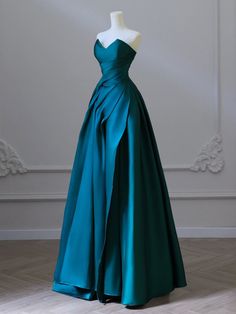 Jewel Tone Gown, Peacock Clothes, Peacock Color Dress, Green Satin Prom Dress, Peacock Blue Dress, Green Blue Dress, Green Prom Dress Long, Blue Green Dress, Prom Dresses Simple