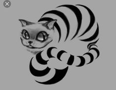 a black and white drawing of a cat's face with stripes on the side