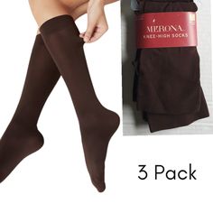 Nwt A Bundle Of 3 Pairs Of Women's Dress Casual Chocolate Brown Knee-High Socks. They Have A Stocking-Like Feel And Appearance And A Wide Stretch Elastic Cuff. Wide Elastic Stretch Band To Ensure They Will Stay In Place. New Still In Original Packaging And Only Took The One Out For Pictures. Target Merona * Women's Business Dress Casual Trouser Socks * Fits A Women's Size 4-10 * Boot And Loafer Socks * 3 Pairs Of Knee-High Stocking * Color- Chocolate Brown * Semi-Sheer Throughout (Depending Upon Pictures Target, Loafer Socks, Knee-high Brown Heels Medium Width, Brown Ribbed Winter Socks, Soft Brown Winter Socks, Casual Brown Mid-calf Socks, Comfortable Brown Mid-calf Socks, Loafers With Socks, Striped Knee High Socks