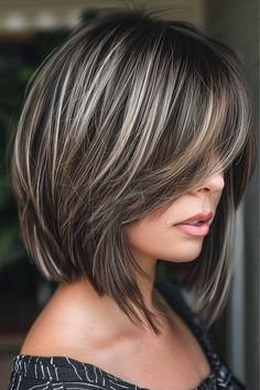 Chin Length Hair Over 50, Heavy Layers Medium Hair, Rambut Brunette, Blending Gray Hair, Hair 2024, Gray Hair Highlights, Medium Hairstyles