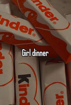 some kind of food that is stacked on top of each other with the words thunder girl dinner