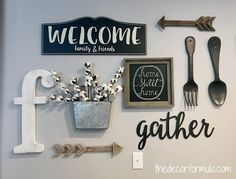 there is a sign that says welcome to the family and friends gather on the wall