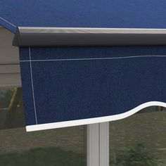 a blue awning with white trim on it