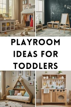 there are pictures of children's playrooms and toys