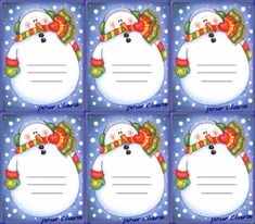 four snowman themed placemats with hats and scarves