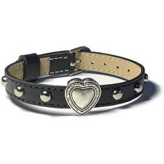 "Love hearts?   You'll love this bracelet!  It has a Chrome color  Slide Charm Heart with round studs evenly spaced across the center of a genuine black leather buckle bracelet wristband strap. This black leather buckle wristband bracelet strap is 10mm wide and about 8 inches long.   It can fit a wrist from 5.5\"  to 7.5\" around.  The strap is made of Genuine leather material and are stamped as such on the back. They are sewn around the edges for more durability. The band is adjustable and has Cute Charm Bracelet, Adjustable Metal Heart Bracelet For Friendship, Adjustable Metal Bracelets With Studs, Adjustable Nickel-free Heart Bracelet For Everyday, Goth Jewelry Aesthetic, Black Bracelet Women, Studded Bracelet, Gothic Bracelet, Chrome Color