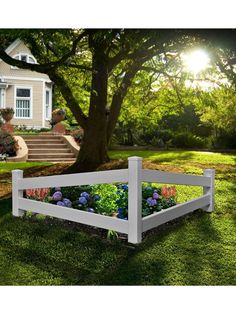 a white fence with flowers growing in it