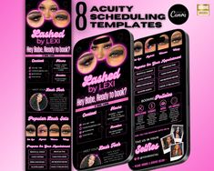 Hair Stylist Acuity Scheduling Template | Hair Stylist Branding | Hair Stylist Website | Canva Templates | Pink Black Acuity ⭐ IMPORTANT NOTE ⭐ This is a DIGITAL PRODUCT and no physical product will be shipped. Digital download is delivered immediately after your checkout is complete. The template ONLY WORKS WITH CANVA and easy to use! Download the Canva app to edit and share this template.  ⭐ WHAT YOU'LL RECEIVE ⭐ * 8 Acuity Banner Templates (2000 x 1250px) * PDF with the link to the Canva Temp Lash Website, Stylist Branding, Lash Ideas, Website Canva, Beauty Room Salon, Nail Tutorial Videos, Spa Business