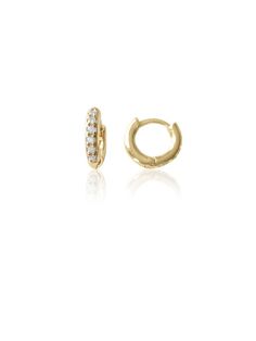 14KT Gold Diamond Mini Donut Huggie Earring Fine Jewelry Yellow Gold Huggie Cartilage Earrings, Yellow Gold Small Hoop Cartilage Earrings, Classic Gold Cartilage Earrings With Prong Setting, Mini Donuts, Ear Jewelry