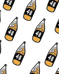 an image of beer bottles with the number forty on them in black and yellow colors