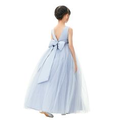 This gorgeous flower girl dress features a open back satin bodice with elegant tulle skirt. The waistline is delicately decorated with rhinestones and pearls. The elegant tulle skirt has 6 layers, top 3 layers are made of tulle. 4th is layer of soft satin, 5th layer is a netting attached to the 6th layer for additional fullness, the 6th layer is a satin lining to bring comfort to your little girl while wearing the dress. Size: 8.  Color: Blue.  Gender: female.  Age Group: kids. Blue Flower Girl Dress, Light Blue Flower Girl Dresses, Childrens Bridesmaid Dresses, Girls Sequin Dress, Big Girl Dresses, Flower Girl Dresses Blue, Baby Blue Dresses, Baptism Gown, Ivory Flower Girl