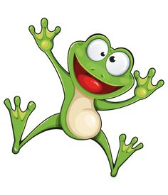 a cartoon frog jumping up and smiling