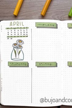 April Weekly Spread, Bullet Journal Weekly Layout, April Bullet Journal, Bullet Journal Work, Bullet Journal 2020, Flowers Quotes, Bullet Journal Paper