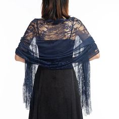 Women Scarves & Wraps Elegant Blue Shawl For Fall, Elegant Blue Fall Shawl, Scarf With Tassels, Dress Scarf, Sophisticated Women, Lace Evening Dress, Dress With Shawl, Formal Pants, Tassel Scarf