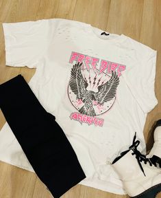 Mineral washed, distressed, boyfriend graphic tee. The Freebird design with hot pink accents is so girly and fun! These run big! I wear a small/medium in this and it’s plenty big! 100% cotton Bird Graphic, Free Bird, Pink Accents, Graphic Tee, Hot Pink, Graphic Tees, Boutique, Mens Tshirts, Mens Tops