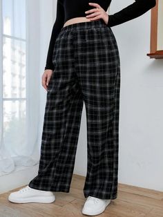 Plaid Pants Outfit, Hogwarts Outfits, Tweed Pants, Flannel Pants, Emoji Stickers, Plus Size Pants, Elastic Waist Pants, Waist Pants