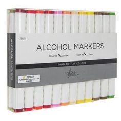 a box of alcohol markers with different colors