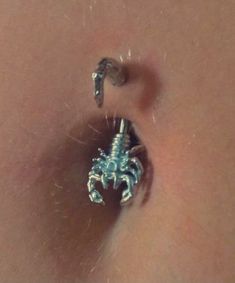 a close up of a person's belly with an ear piercing in the shape of a scorpion