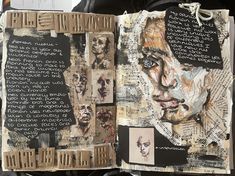 an altered book with pictures and writing on it