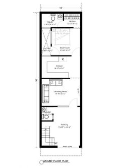 the floor plan for a small house with one bedroom and an attached bathroom, which is also