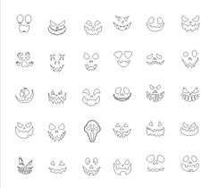 halloween faces are drawn in the shape of pumpkins and jack - o'- lanterns