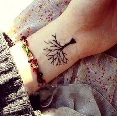 a woman's foot with a tree tattoo on it