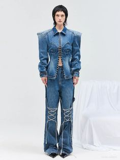 Denim On Denim Runway, Denim Runway Looks, Denim Haute Couture Runway, Haute Couture Streetwear, Size Adjustable Dress, Futuristic Denim Fashion, Denim Fashion Aesthetic, Denim Haute Couture, Denim Avant Garde