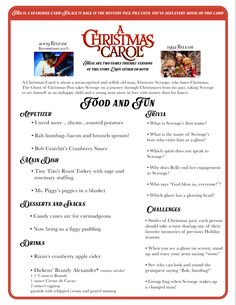 a christmas carol flyer with the words food and fun