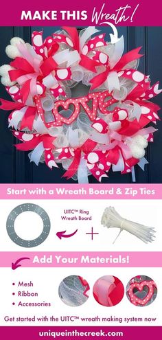 the instructions for how to make a valentine's day wreath