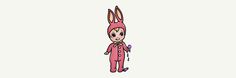 a pink bunny is standing in front of a white background