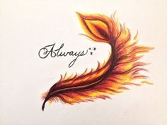 a drawing of a feather with the word always written on it's back side