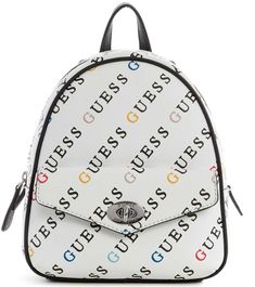 NEW GUESS Women's Logo Print Small Backpack Bag Handbag Designed to go anywhere with you, this backpack features an allover logo print, front pocket with lock closure and adjustable straps. Color: White Multi Top zipper closure Adjustable backpack straps with 14" drop. Top handle with 2.25" drop. Dimensions: 7.75"W x 9"H x 4"D White Logo Bags For Daily Use, White Bags With Logo For Daily Use, White Logo Backpack For Everyday Use, White Logo Backpack, Everyday White Logo Backpack, White Backpack With Logo, Everyday White Backpack With Logo, Casual White Bags With Logo, Back-to-school Travel Bags With Logo