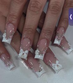 Bad Nails, May Nails, French Tip Acrylic Nails, Nails Set, Really Cute Nails, Long Acrylic, Nails French