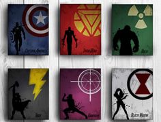 the avengers and captain america silhouettes are shown in four different color choices, each with an iron man symbol