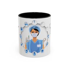 a nurse mug with medical icons on it