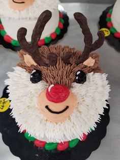 there is a cake decorated to look like a reindeer