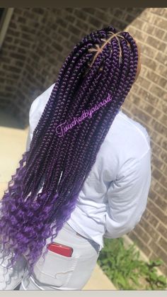 Box Braids Hairstyles Purple And Black, Braids With Purple Hair, Box Braids Hairstyles Purple, Purple And Black Hair Braids, Goddess Braids With Purple, Purple Box Braids With Curly Ends, Black And Purple Boho Braids, Black And Purple Goddess Braids, Purple Twists Black Women