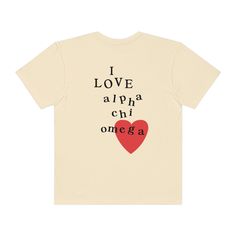 Soft, cute, and trendy, this Alpha Chi Omega sorority t-shirt will quickly become your go-to cozy shirt! Use the drop down to specify preference between white, ivory, island reef, chambray, orchid, or blossom. Printed with black color letters and red color heart.LISTING IS FOR ALPHA CHI OMEGA. Please be sure you are ordering for your correct Sorority.We print on high quality, soft, & heavyweight materials, sustainably made and printed in the US.♥ SIZING ♥Unisex Sizing-For a more feminine, fitted Chi Omega Merch, Chi Omega T Shirt Designs, Delta Gamma Shirts Design, Alpha Chi Omega Merch, Alpha Chi Omega Graphic, Chi Omega Sweatshirt, Sorority Tshirt Designs, Alpha Chi Omega Sweatshirt, Chi Omega Shirt