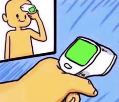 a hand holding a cell phone in front of a mirror that says you are not green