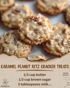 an advertisement for caramel peanut ritz cracker treats