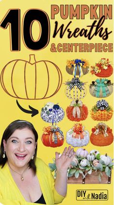 the front cover of pumpkin wreaths and centerpieces by diy nadda