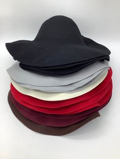 "Fantastic quality wool felt capelines. They are thick and even, around 160g each.  If you want to buy more than 6, please see other listings in the \"Millinery Supply\" section. You'll find better prices and shipping will be combined.  Please note that those are UNFINISHED HATS - They are unshaped and unstiffened, therefore they aren't fit to wear as is." Millinery Supplies, Felt Cowboy Hats, Custom Hats, Wool Felt, Color Mixing, Felt, Wool, Hats, Craft Supplies