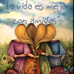 two girls with long hair are facing each other and the words lavida esmejo con amigos