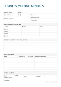 business meeting minutes template for employees