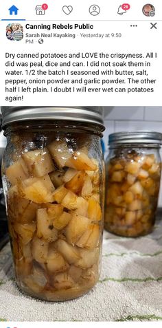 two jars filled with food sitting on top of a table