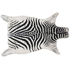 a black and white zebra skin rug on a white background with the pattern of an animal's tail