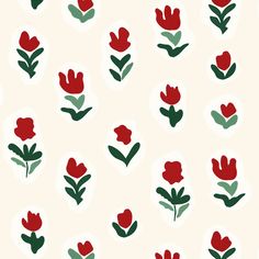 red flowers and green leaves on a white background