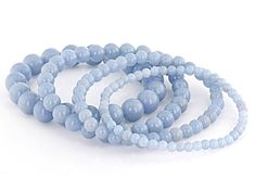 10mm, 8mm, 6mm, 4mm Round Angelite Stretch Bracelet Set Of 4. Measures Approximately 0.15"W. No closures. Carved Eggs, Bracelet Box, Bangles Style, Broken Chain, Pearl Strands, Blue Bracelet, Bracelets And Charms, Cultured Pearls, Stretch Bracelet