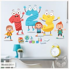 children's wall decals with numbers and cartoon characters