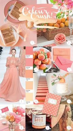 a collage of pink, orange and white color scheme for a bride's wedding